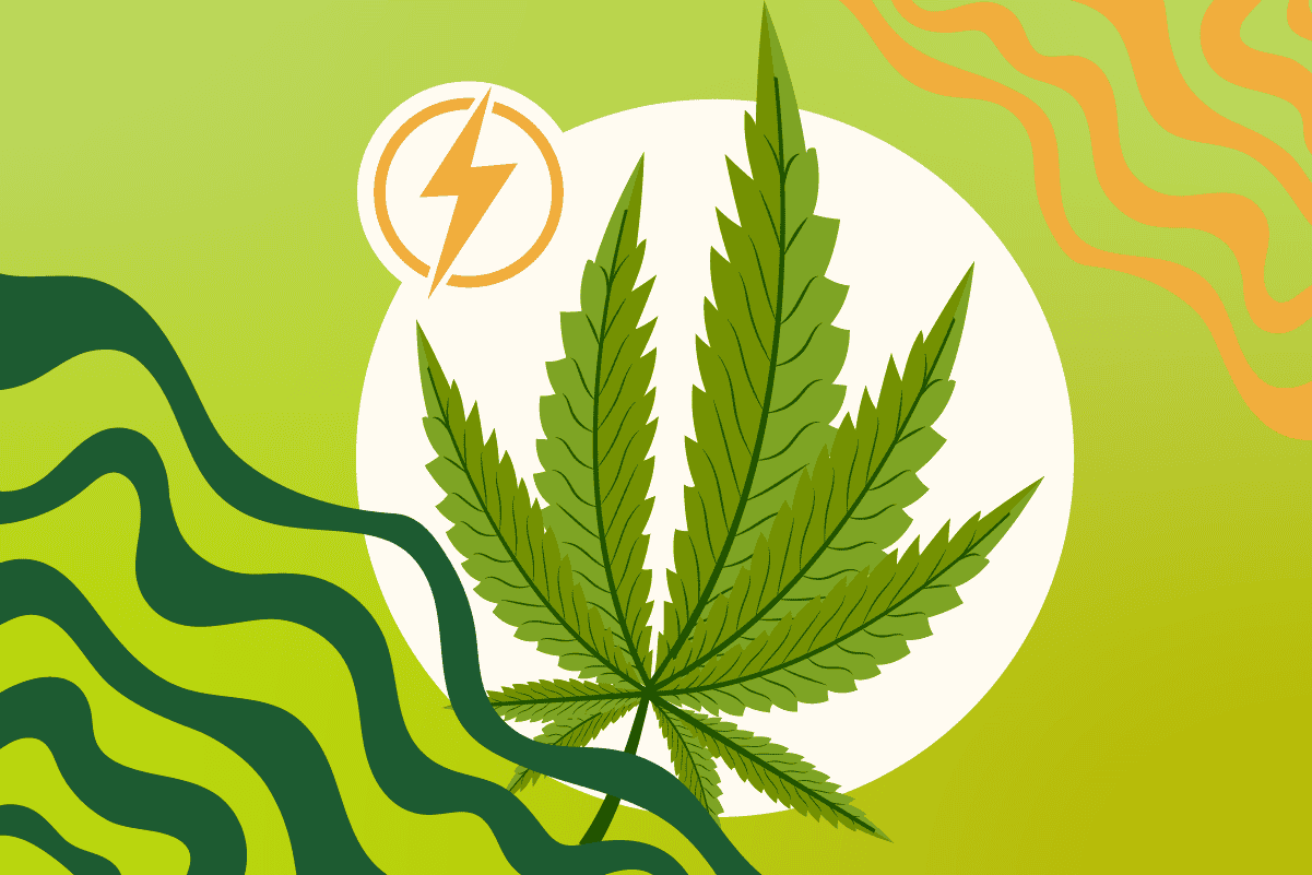 Cannabis leaf illustration with energy lightning bolt icon