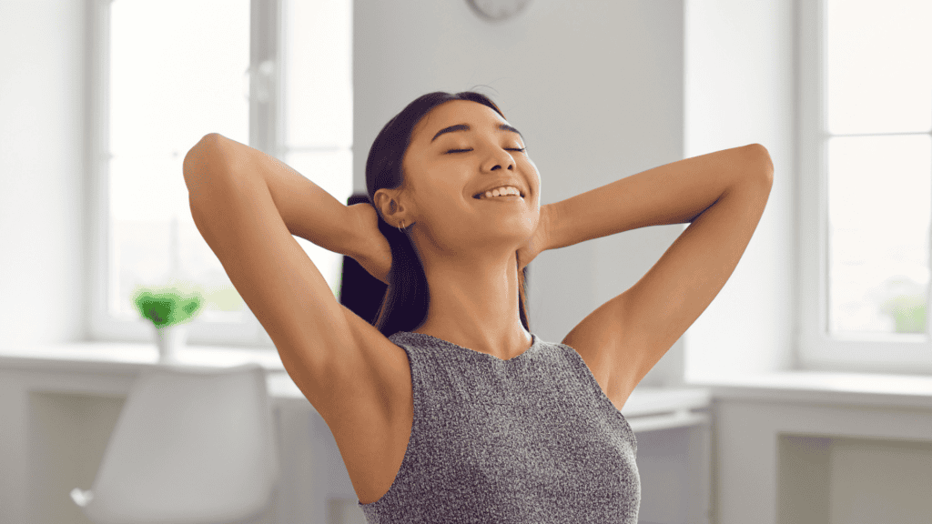 a thai gen-z girl relaxing after using trending CBD self-care products recommended by Siam Green dispensary